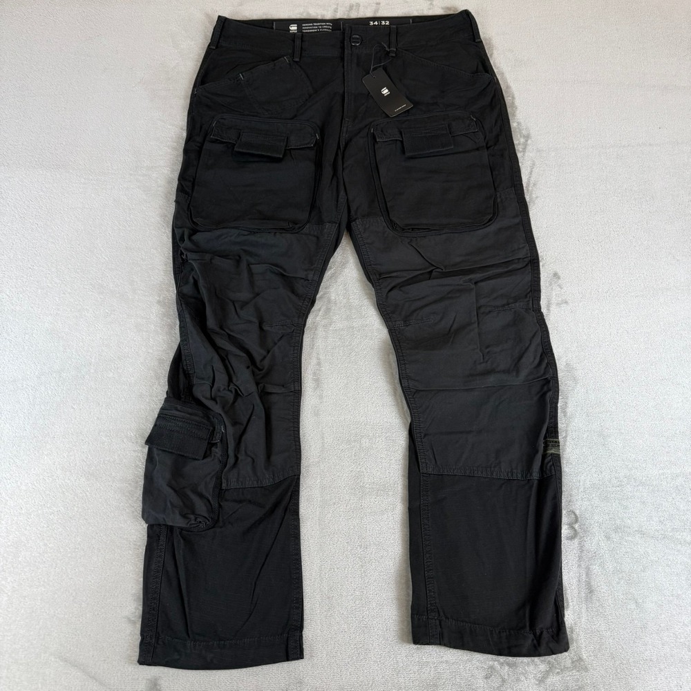 G-Star Raw 3D Tapered Cargo Pants Mens 34x32 Black Vintage Ripstop $190 New NWT